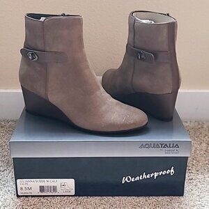 Aquatalia by Marvin K Juilianna Taupe Suede Wedge Booties